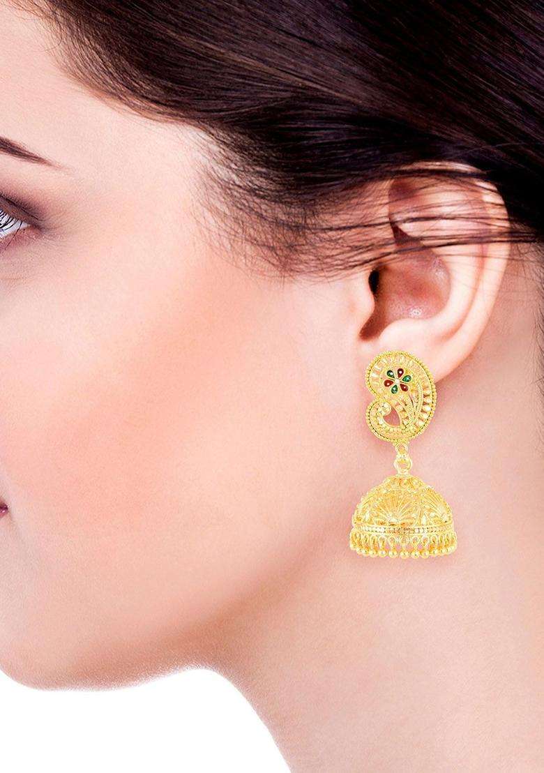 Anouk Gold-Plated Dome Shaped Jhumka for Women | Traditional Temple Jewellery for Wedding & Festive Wear | Gift for Her - Indya