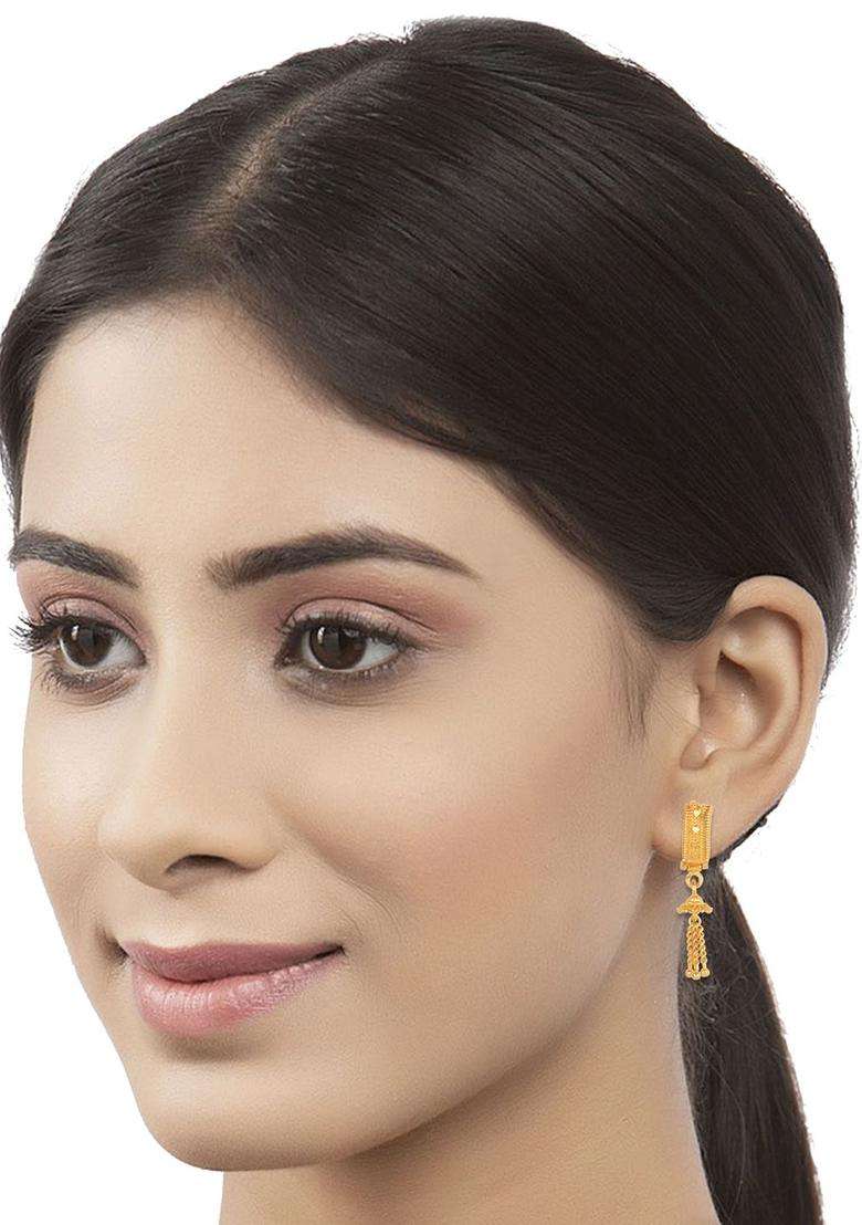 Gold-Plated Contemporary Temple Drop Earrings for Women | Traditional Temple Jewellery for Wedding & Festive Wear | Gift for Her - Indya