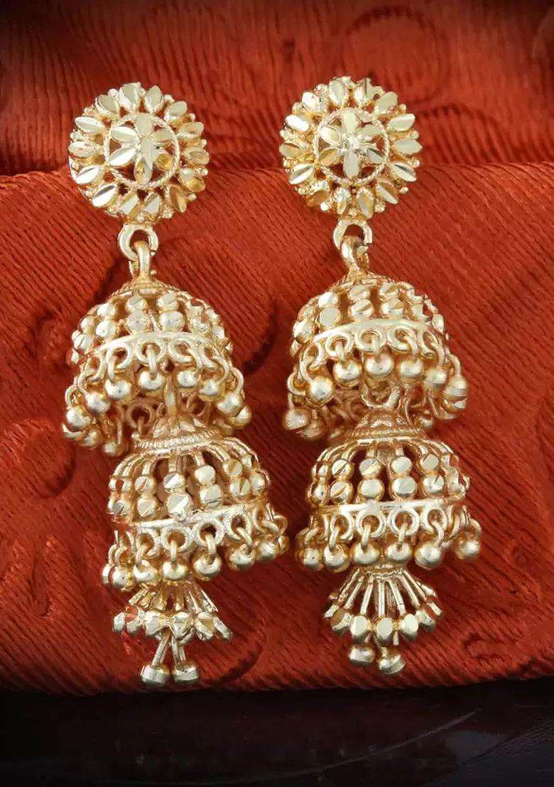 Gold-Plated Dome Shaped Temple Jhumkas for Women | Traditional Temple Jewellery for Wedding & Festive Wear | Gift for Her - Indya
