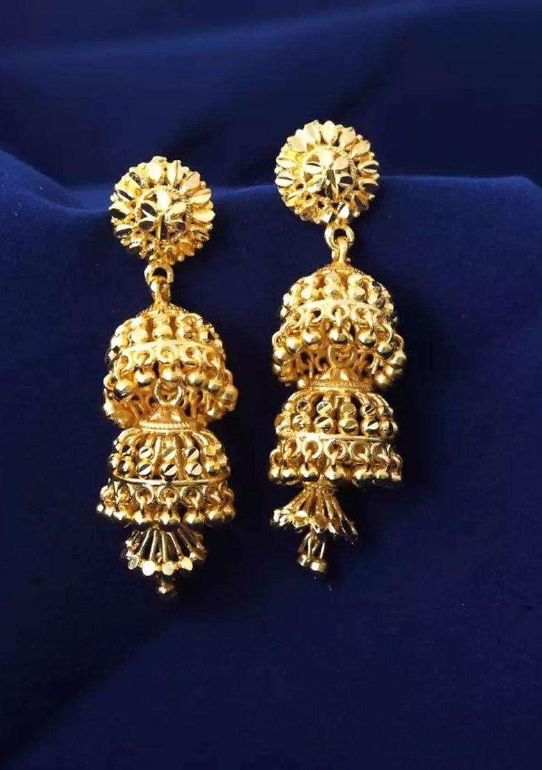 Gold-Plated Dome Shaped Temple Jhumkas for Women | Traditional Temple Jewellery for Wedding & Festive Wear | Gift for Her - Indya
