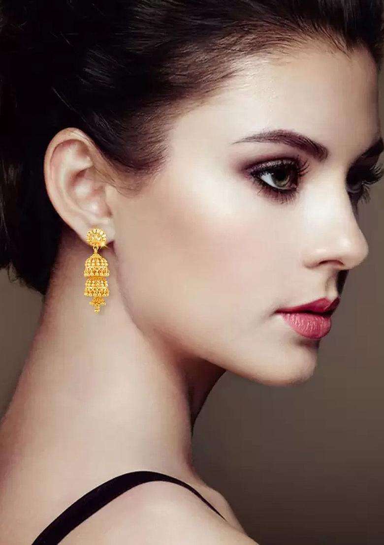 Gold-Plated Dome Shaped Temple Jhumkas for Women | Traditional Temple Jewellery for Wedding & Festive Wear | Gift for Her - Indya