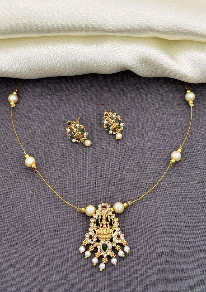 Gold-Plated Temple Pendant and Earrings for Women | Traditional Temple Jewellery for Wedding & Festive Wear | Gift for Her - Indya