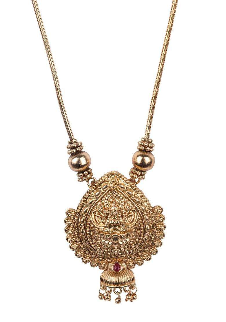 Gold-Plated Temple Stone Studded & Beaded Pendant and Earrings for Women | Traditional Temple Jewellery for Wedding & Festive Wear | Gift for Her - Indya