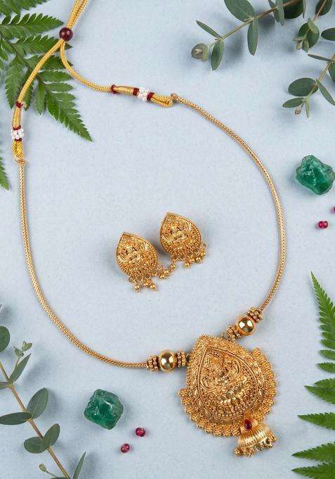 Gold-Plated Temple Stone Studded & Beaded Pendant and Earrings for Women | Traditional Temple Jewellery for Wedding & Festive Wear | Gift for Her
