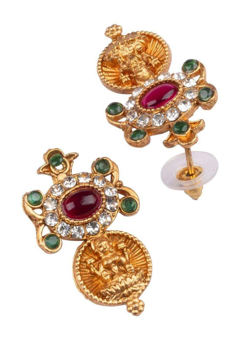 Gold-Plated Temple Stone Studded & Beaded Necklace and Earrings for Women | Traditional Temple Jewellery for Wedding & Festive Wear | Gift for Her - Indya