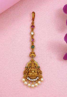 Gold-Plated Artificial Stones and Beads Studded Maang Tikka Head Jewellery for Women | Traditional Temple Jewellery for Wedding & Festive Wear | Gift for Her