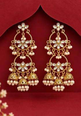 Gold-Plated Circular Jhumkas Earrings with Kundan for Women | Traditional Temple Jewellery for Wedding & Festive Wear | Gift for Her