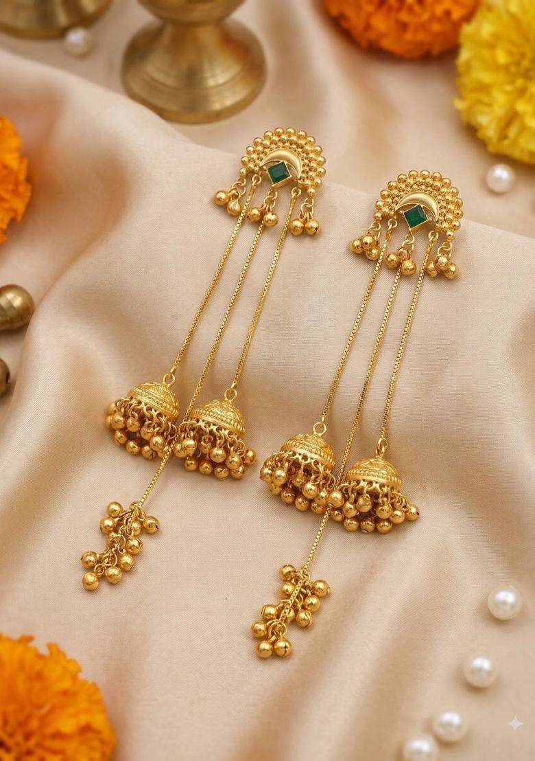 Gold-Plated Geometric Jhumkas Earrings for Women | Traditional Temple Jewellery for Wedding & Festive Wear | Gift for Her - Indya