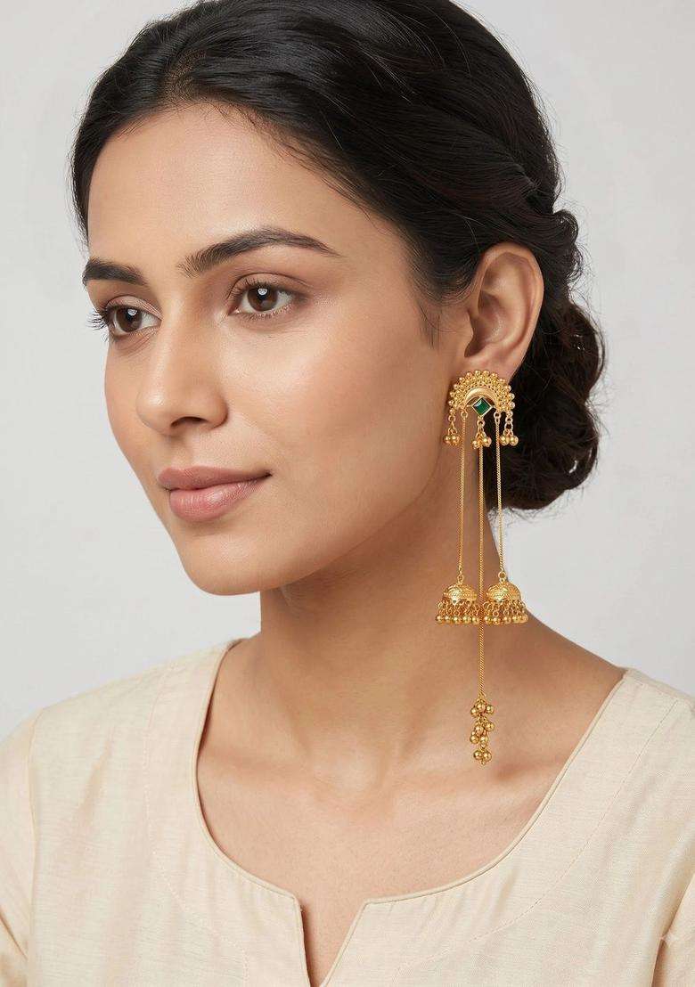 Gold-Plated Geometric Jhumkas Earrings for Women | Traditional Temple Jewellery for Wedding & Festive Wear | Gift for Her - Indya