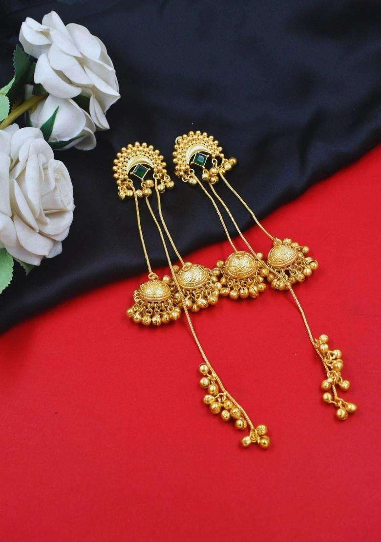 Gold-Plated Geometric Jhumkas Earrings for Women | Traditional Temple Jewellery for Wedding & Festive Wear | Gift for Her - Indya