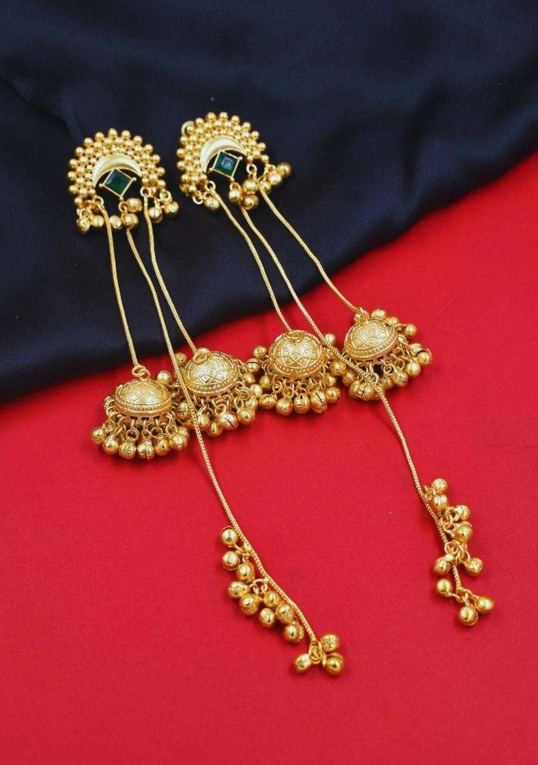 Gold-Plated Geometric Jhumkas Earrings for Women | Traditional Temple Jewellery for Wedding & Festive Wear | Gift for Her - Indya