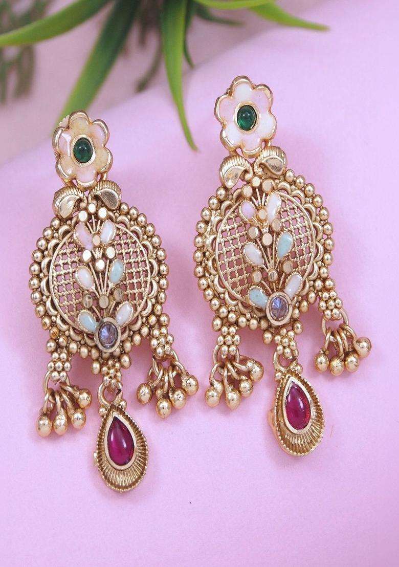 Gold-Plated Temple Stone Studded & Beaded Necklace and Earrings for Women | Traditional Temple Jewellery for Wedding & Festive Wear | Gift for Her - Indya
