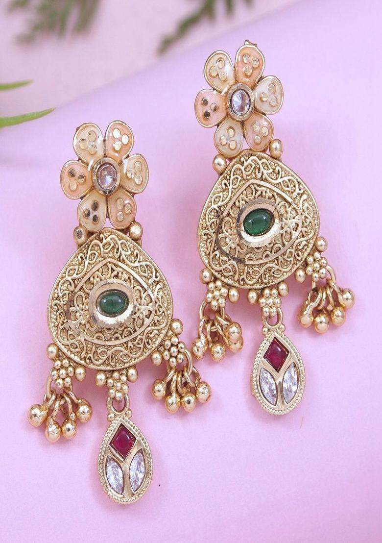 Gold-Plated Temple Stone Studded & Beaded Necklace and Earrings for Women | Traditional Temple Jewellery for Wedding & Festive Wear | Gift for Her - Indya