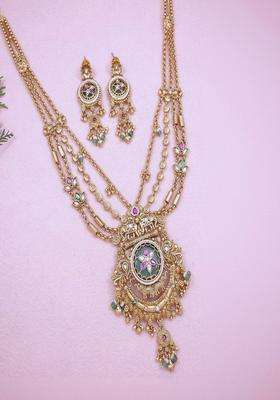 Gold-Plated Temple Stone Studded & Beaded Necklace and Earrings for Women | Traditional Temple Jewellery for Wedding & Festive Wear | Gift for Her