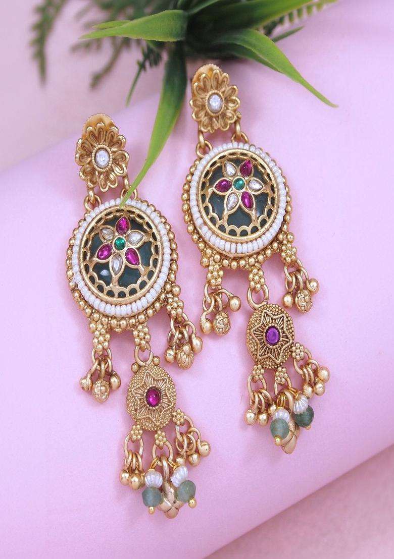 Gold-Plated Temple Stone Studded & Beaded Necklace and Earrings for Women | Traditional Temple Jewellery for Wedding & Festive Wear | Gift for Her - Indya