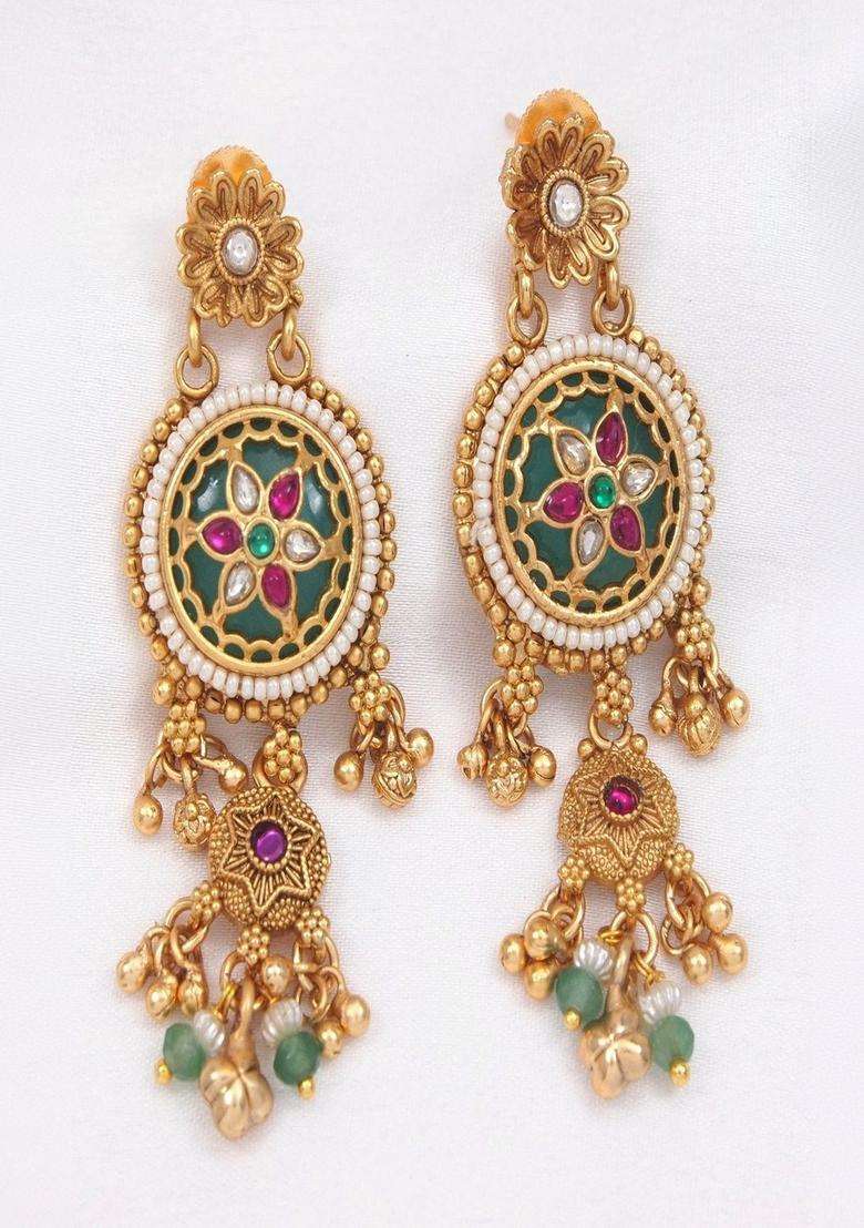 Gold-Plated Temple Stone Studded & Beaded Necklace and Earrings for Women | Traditional Temple Jewellery for Wedding & Festive Wear | Gift for Her - Indya