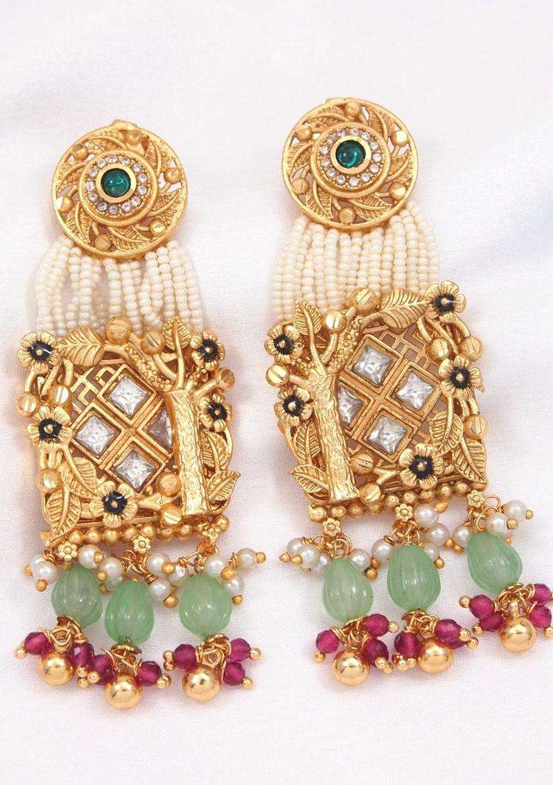 Gold-Plated Temple Stone Studded & Beaded Necklace and Earrings for Women | Traditional Temple Jewellery for Wedding & Festive Wear | Gift for Her - Indya