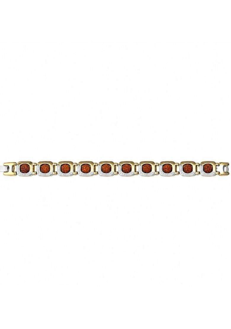 Gold-Plated Temple Rudraksha Link Bracelet for Men | Traditional Temple Jewellery for Wedding & Festive Wear | Gift for Him - Indya