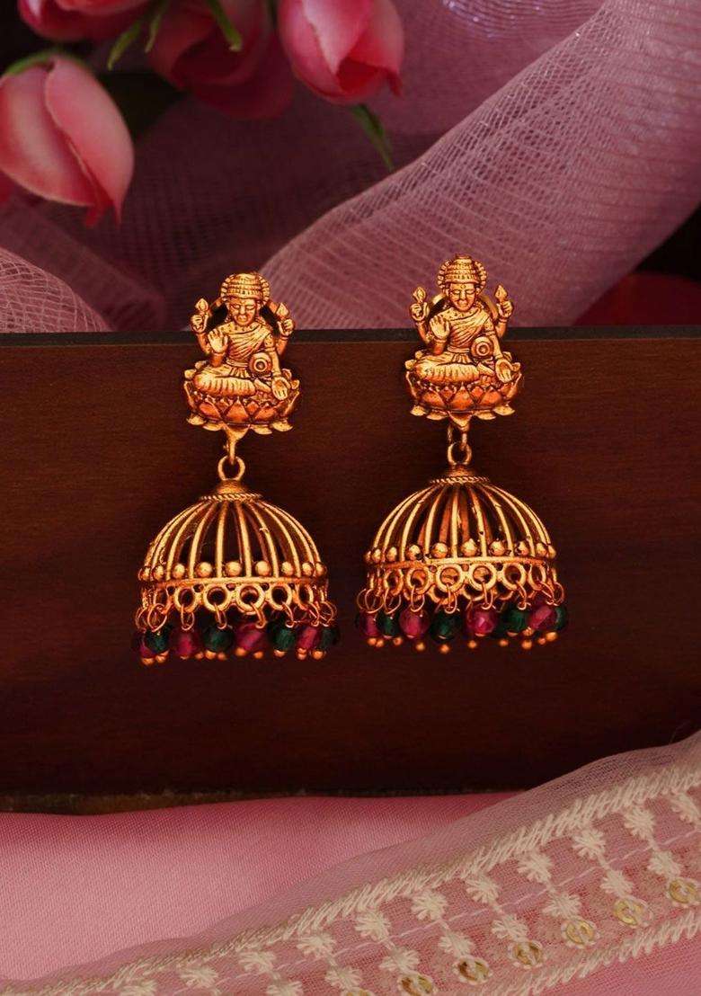 Gold-Plated Classic Jhumkas Earrings for Women | Traditional Temple Jewellery for Wedding & Festive Wear | Gift for Her - Indya