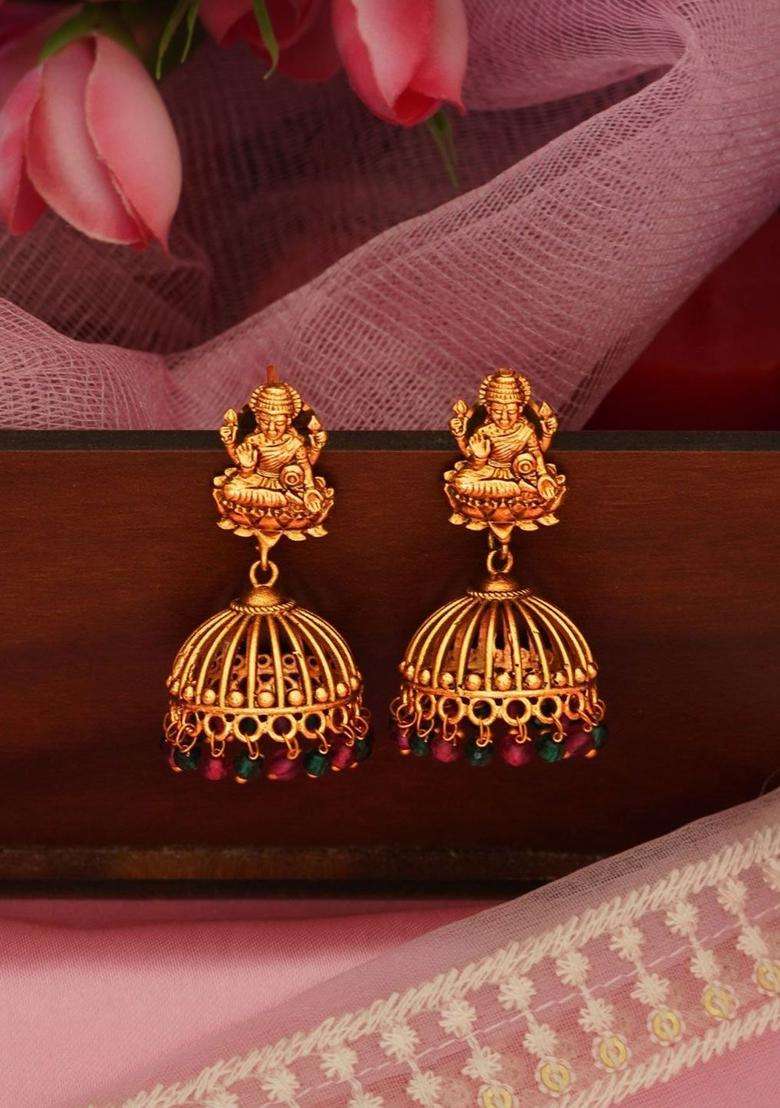 Gold-Plated Classic Jhumkas Earrings for Women | Traditional Temple Jewellery for Wedding & Festive Wear | Gift for Her - Indya