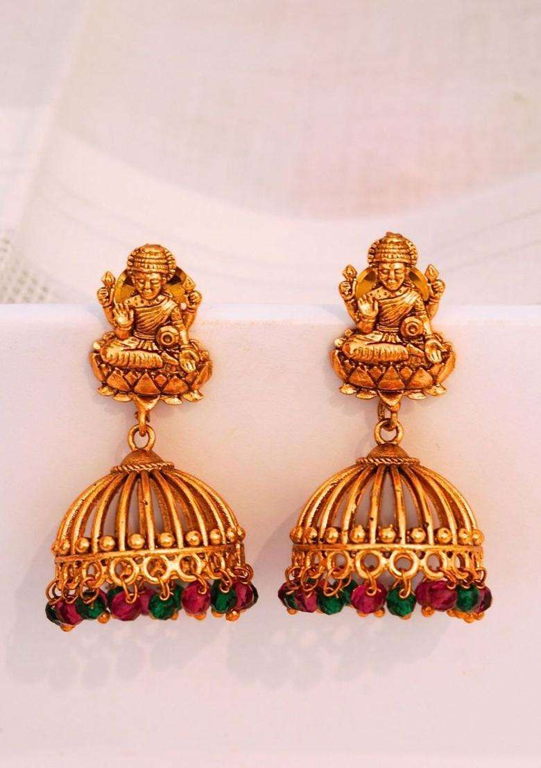 Gold-Plated Classic Jhumkas Earrings for Women | Traditional Temple Jewellery for Wedding & Festive Wear | Gift for Her - Indya
