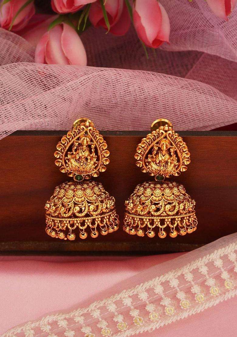 Gold-Plated Classic Jhumkas Earrings for Women | Traditional Temple Jewellery for Wedding & Festive Wear | Gift for Her - Indya