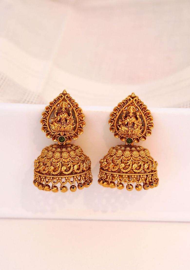 Gold-Plated Classic Jhumkas Earrings for Women | Traditional Temple Jewellery for Wedding & Festive Wear | Gift for Her - Indya