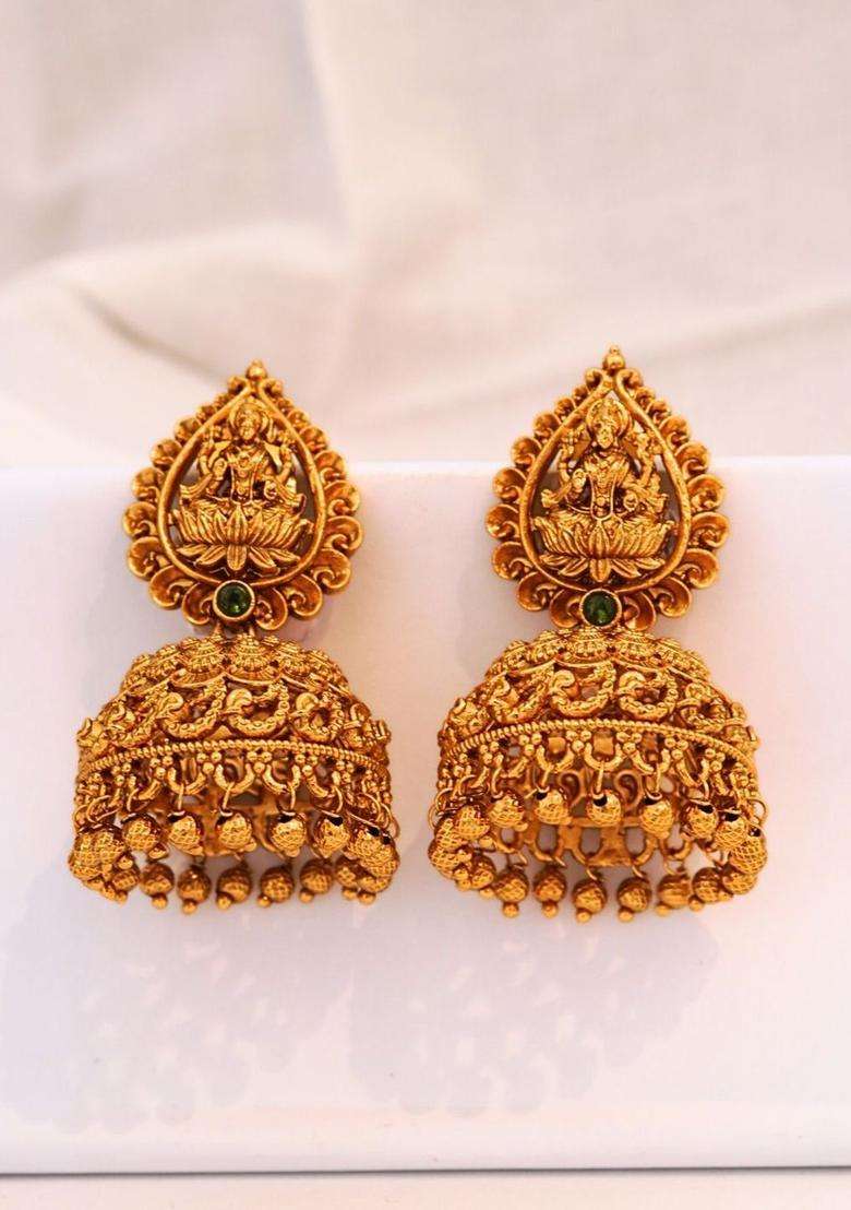 Gold-Plated Classic Jhumkas Earrings for Women | Traditional Temple Jewellery for Wedding & Festive Wear | Gift for Her - Indya