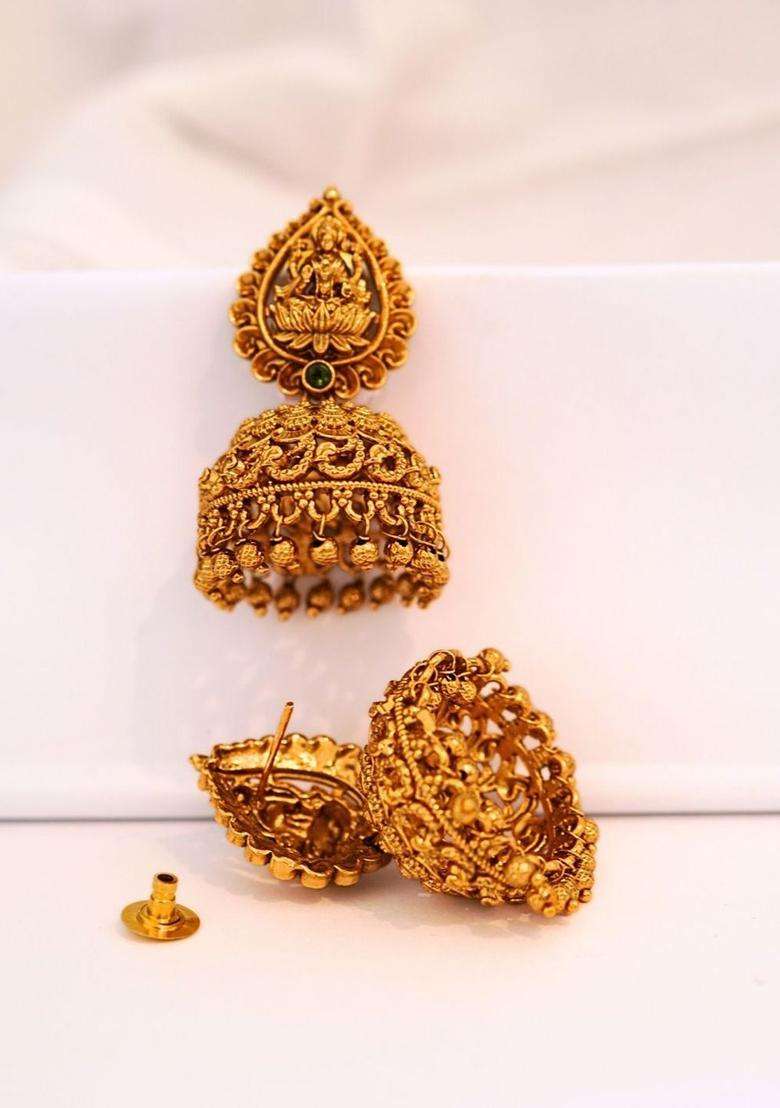 Gold-Plated Classic Jhumkas Earrings for Women | Traditional Temple Jewellery for Wedding & Festive Wear | Gift for Her - Indya