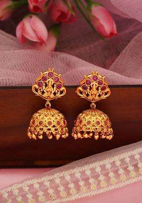 Gold-Plated Classic Jhumkas Earrings with Ruby Stone for Women | Traditional Temple Jewellery for Wedding & Festive Wear | Gift for Her
