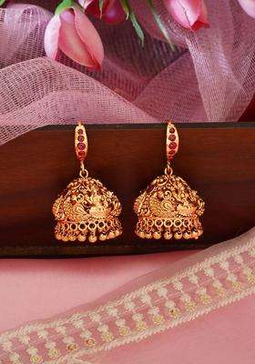 Gold-Plated Classic Jhumkas Earrings with Ruby Stone for Women | Traditional Temple Jewellery for Wedding & Festive Wear | Gift for Her