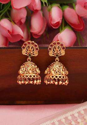 Gold-Plated Classic Jhumkas Earrings with Ruby Stone for Women | Traditional Temple Jewellery for Wedding & Festive Wear | Gift for Her