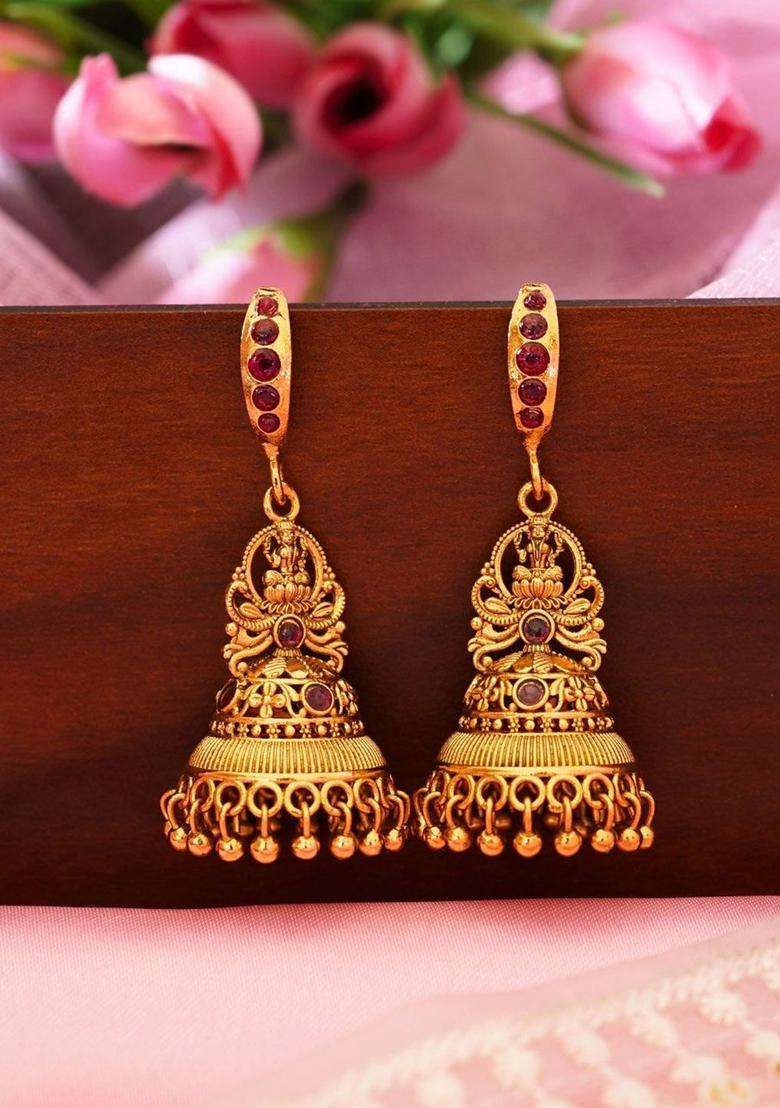 Gold-Plated Classic Jhumkas Earrings for Women | Traditional Temple Jewellery for Wedding & Festive Wear | Gift for Her - Indya