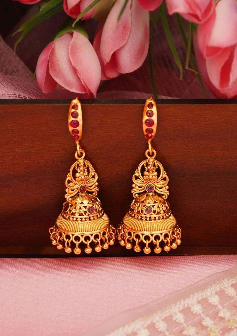 Gold-Plated Classic Jhumkas Earrings for Women | Traditional Temple Jewellery for Wedding & Festive Wear | Gift for Her - Indya