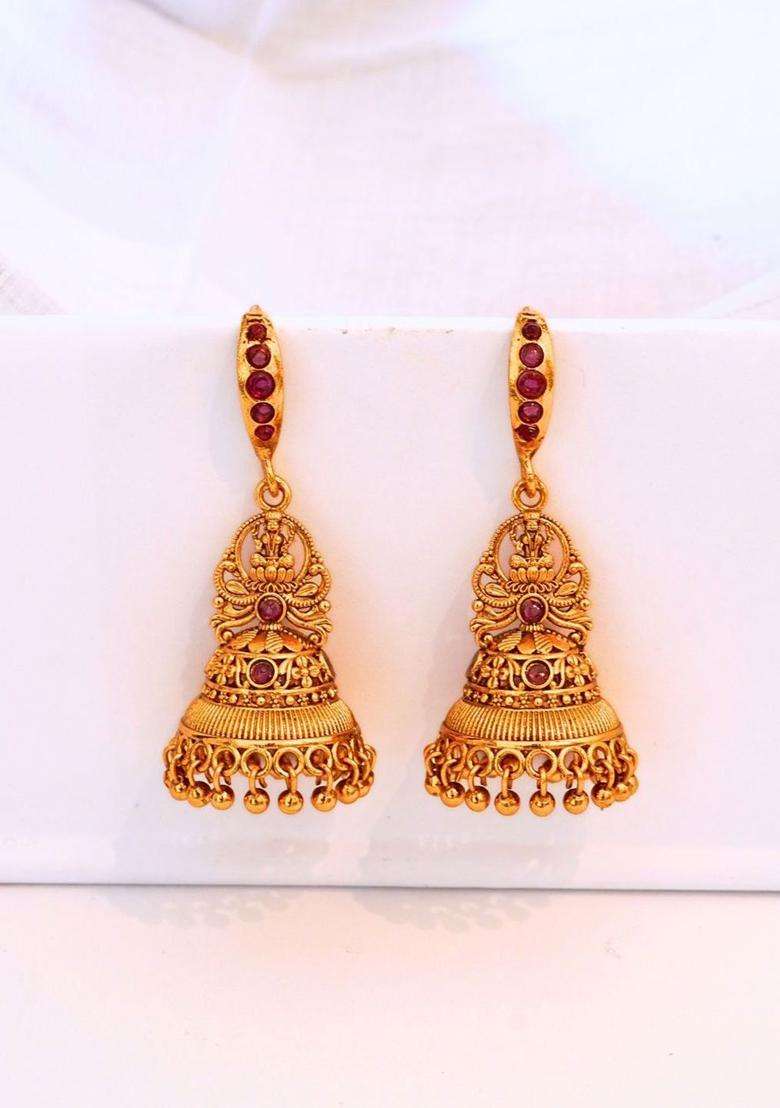Gold-Plated Classic Jhumkas Earrings for Women | Traditional Temple Jewellery for Wedding & Festive Wear | Gift for Her - Indya