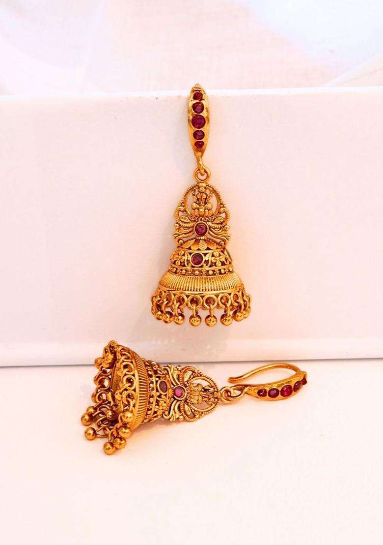 Gold-Plated Classic Jhumkas Earrings for Women | Traditional Temple Jewellery for Wedding & Festive Wear | Gift for Her - Indya