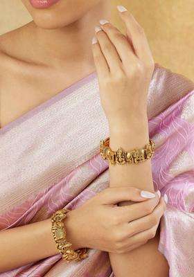 2 Brass Temple Gold-Plated Bangle-Style Bracelet for Women | Traditional Temple Jewellery for Wedding & Festive Wear | Gift for Her