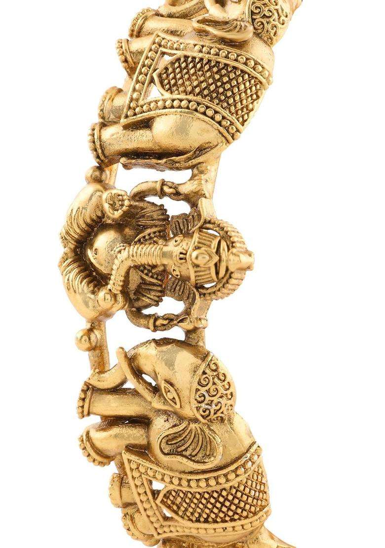 2 Brass Temple Gold-Plated Bangle-Style Bracelet for Women | Traditional Temple Jewellery for Wedding & Festive Wear | Gift for Her - Indya