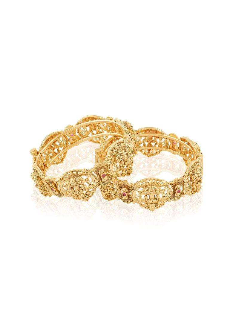 Brass Temple Gold-Plated Bangle-Style Bracelet for Women | Traditional Temple Jewellery for Wedding & Festive Wear | Gift for Her - Indya