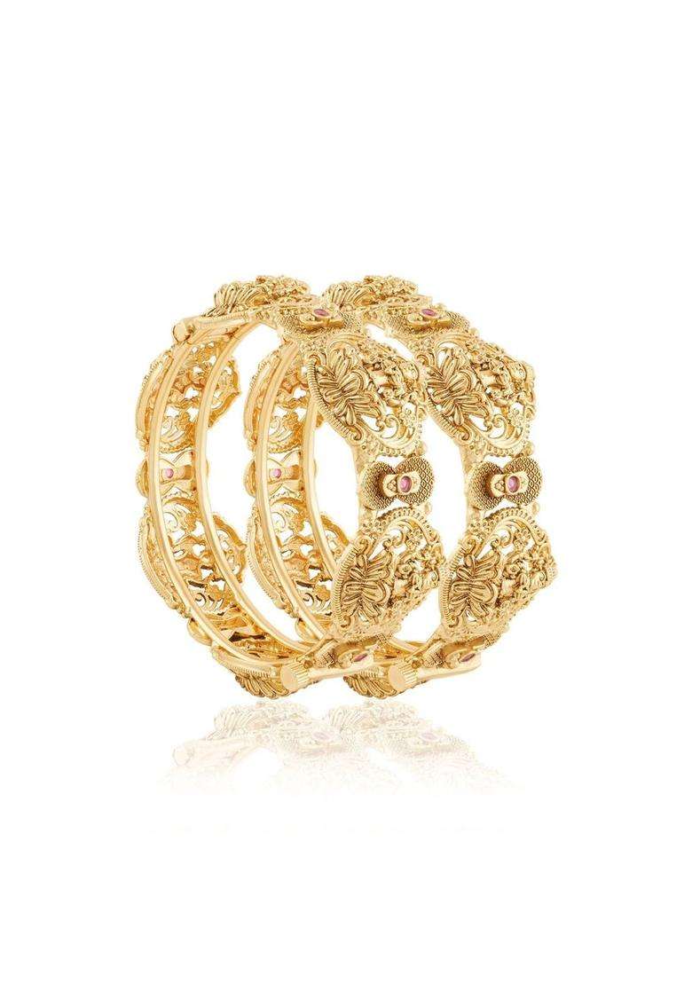 Brass Temple Gold-Plated Bangle-Style Bracelet for Women | Traditional Temple Jewellery for Wedding & Festive Wear | Gift for Her - Indya