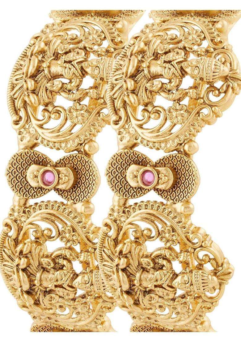Brass Temple Gold-Plated Bangle-Style Bracelet for Women | Traditional Temple Jewellery for Wedding & Festive Wear | Gift for Her - Indya