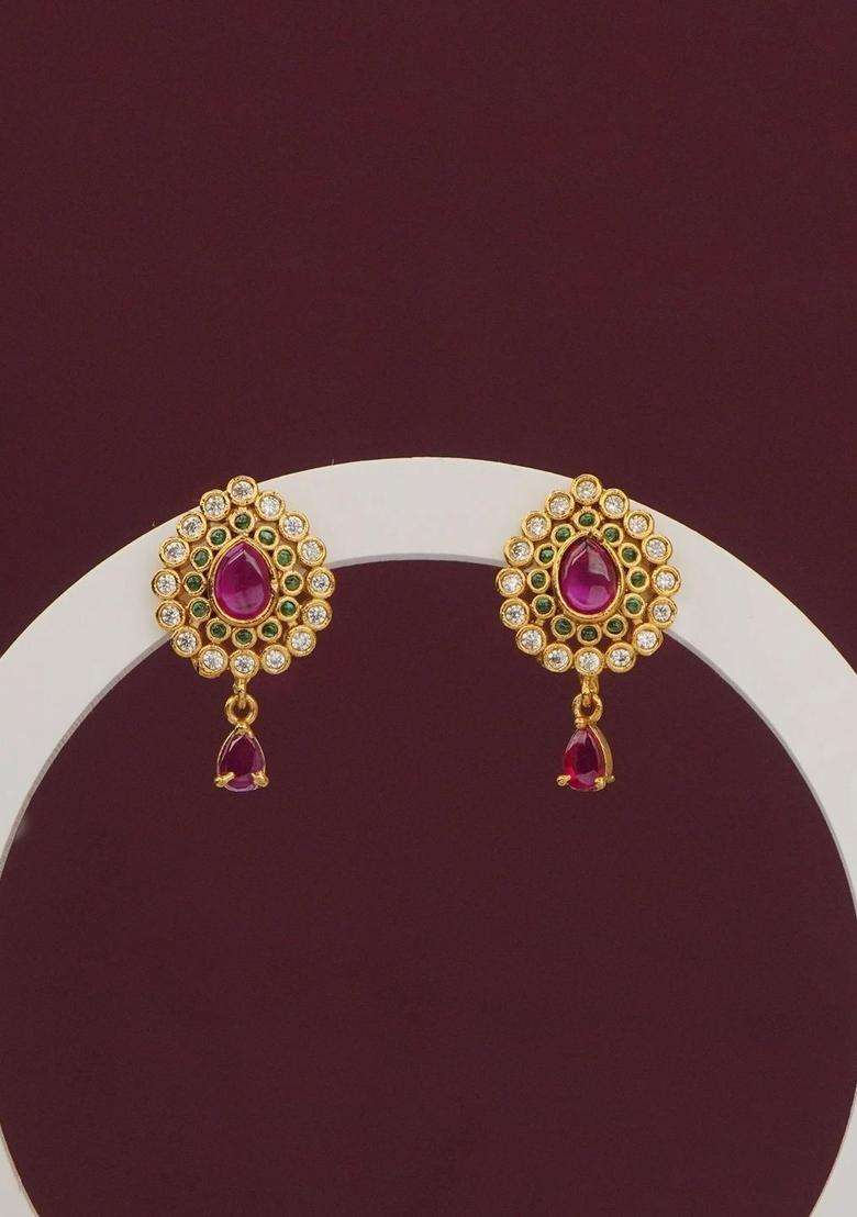 Gold-Plated Floral Drop Earrings for Women | Traditional Temple Jewellery for Wedding & Festive Wear | Gift for Her - Indya