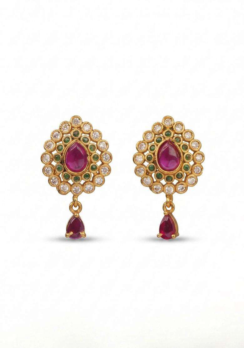 Gold-Plated Floral Drop Earrings for Women | Traditional Temple Jewellery for Wedding & Festive Wear | Gift for Her - Indya