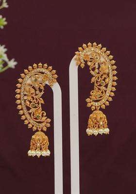 Gold-Plated Crescent Shaped Ear Cuff Earrings for Women | Traditional Temple Jewellery for Wedding & Festive Wear | Gift for Her
