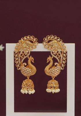 Gold-Plated Peacock Shaped Jhumkas Earrings for Women | Traditional Temple Jewellery for Wedding & Festive Wear | Gift for Her