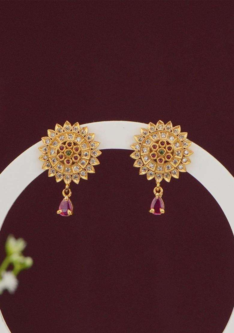 Gold-Plated Circular Drop Earrings for Women | Traditional Temple Jewellery for Wedding & Festive Wear | Gift for Her - Indya