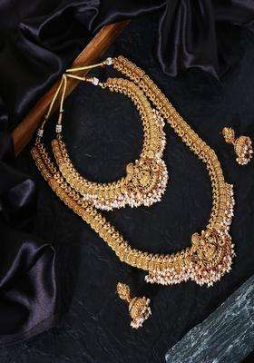 Gold-Plated Stone Studded & Beaded Lakshmi Goddess Jewellery Set for Women | Traditional Temple Jewellery for Wedding & Festive Wear | Gift for Her
