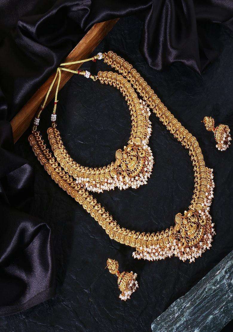Gold-Plated Stone Studded & Beaded Lakshmi Goddess Jewellery Set for Women | Traditional Temple Jewellery for Wedding & Festive Wear | Gift for Her - Indya