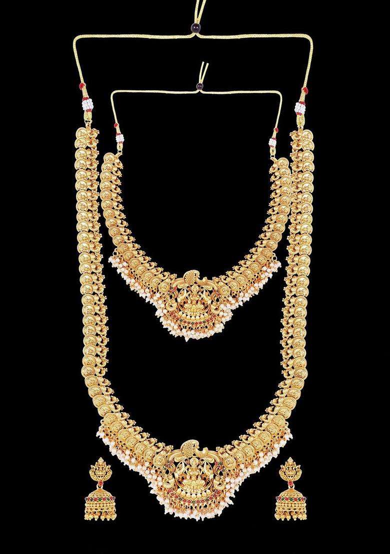 Gold-Plated Stone Studded & Beaded Lakshmi Goddess Jewellery Set for Women | Traditional Temple Jewellery for Wedding & Festive Wear | Gift for Her - Indya