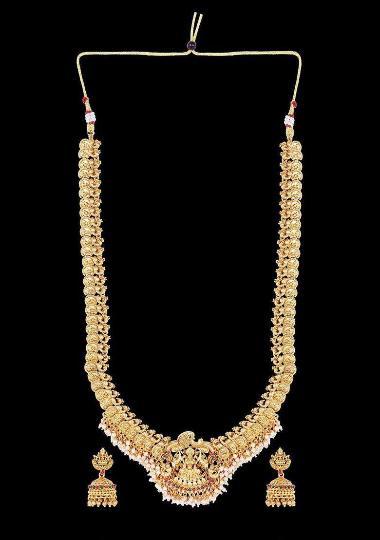 Gold-Plated Stone Studded & Beaded Lakshmi Goddess Jewellery Set for Women | Traditional Temple Jewellery for Wedding & Festive Wear | Gift for Her - Indya